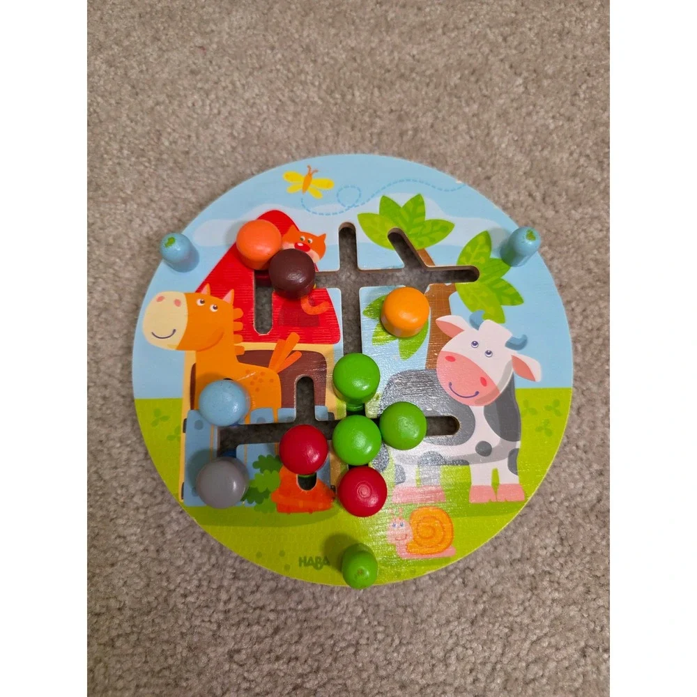HABA Double Sided Wooden Magnetic Maze Game Farm Animals and Shapes Toy